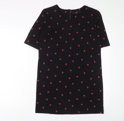Next Womens Black Geometric Polyester Sheath Size 10 Boat Neck Button - Ladybirds