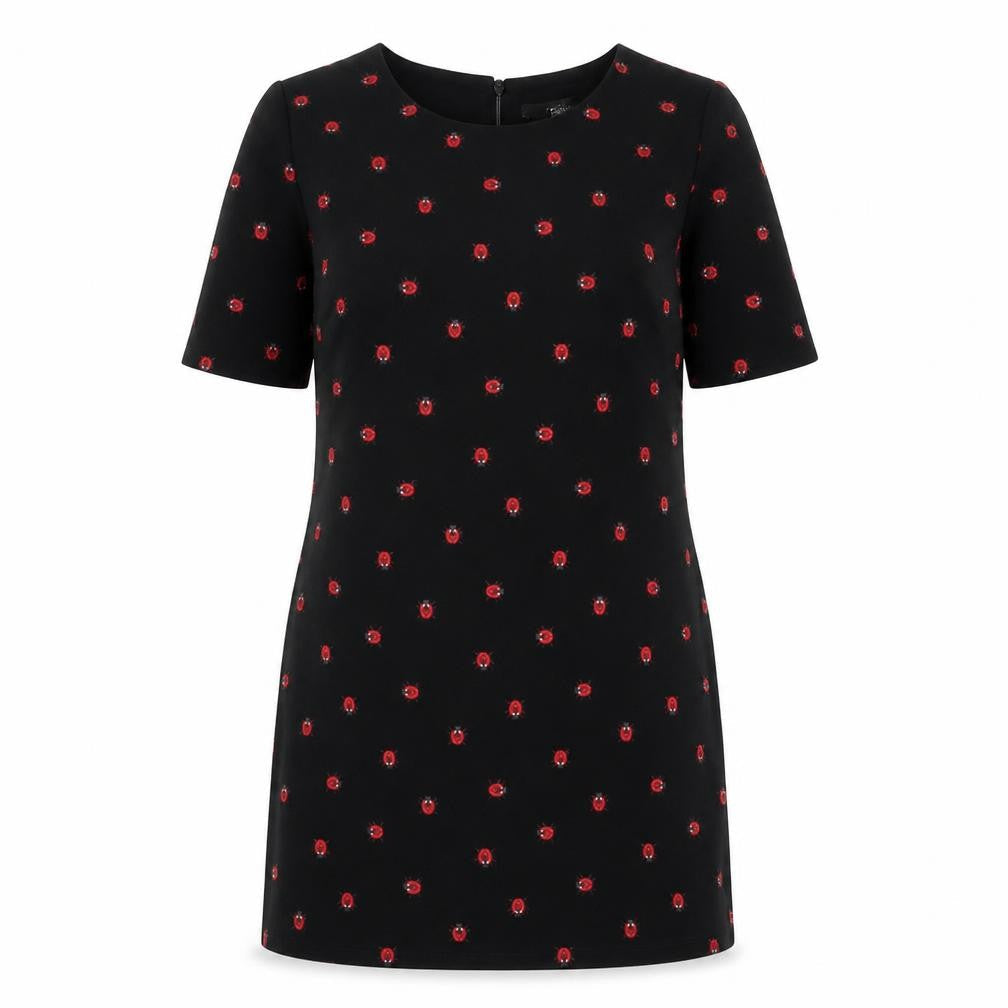 NEXT Womens Black Geometric Polyester Sheath Size 10 Boat Neck Button - Ladybirds