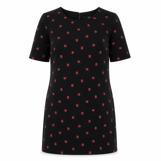 Next Womens Black Geometric Polyester Sheath Size 10 Boat Neck Button - Ladybirds