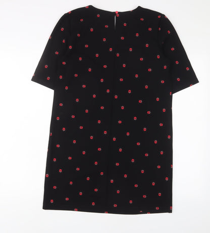 Next Womens Black Geometric Polyester Sheath Size 10 Boat Neck Button - Ladybirds