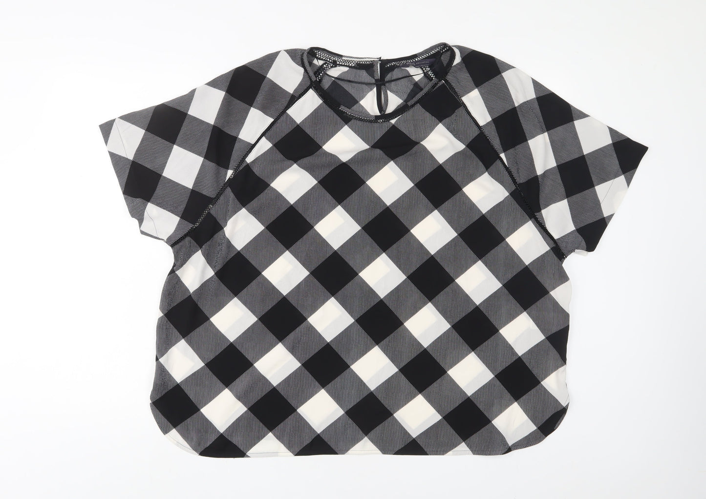 Marks and Spencer Womens Grey Plaid Polyester Basic T-Shirt Size 22 Crew Neck - Embroidered
