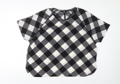 Marks & Spencer Womens Grey Plaid Polyester Basic T-Shirt Size 22 Crew Neck - Embroidered
