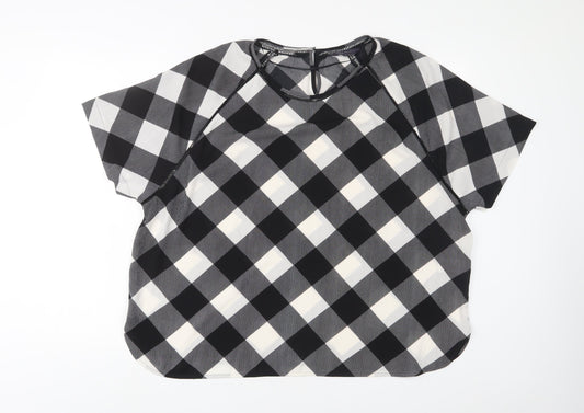 Marks and Spencer Womens Grey Plaid Polyester Basic T-Shirt Size 22 Crew Neck - Embroidered