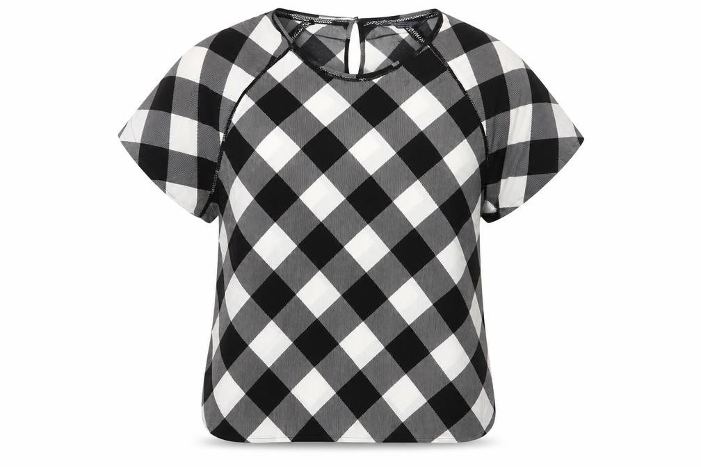 Marks & Spencer Womens Grey Plaid Polyester Basic T-Shirt Size 22 Crew Neck - Embroidered