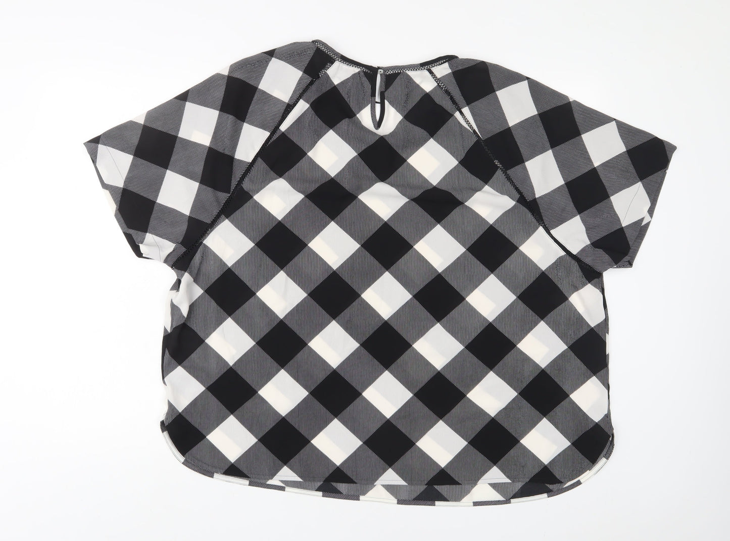 Marks and Spencer Womens Grey Plaid Polyester Basic T-Shirt Size 22 Crew Neck - Embroidered