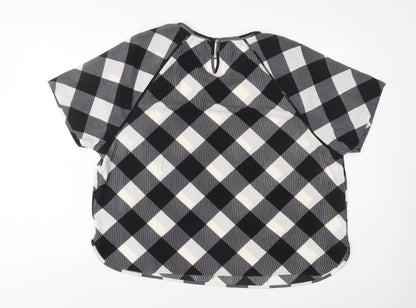 Marks & Spencer Womens Grey Plaid Polyester Basic T-Shirt Size 22 Crew Neck - Embroidered