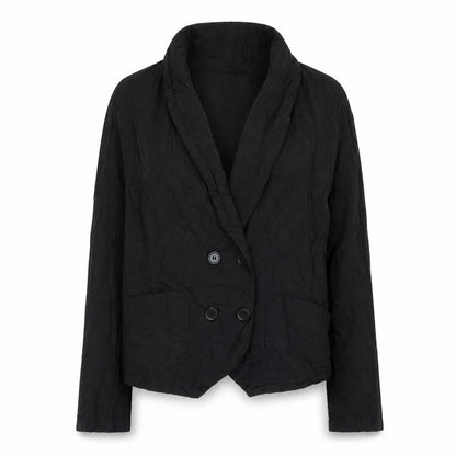 Front view of Dorothy Perkins women’s black biker jacket, size UK 16, button