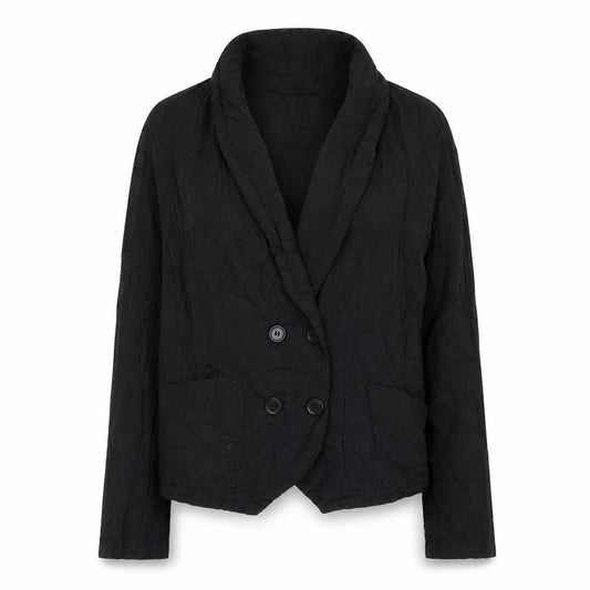 Front view of Dorothy Perkins women’s black biker jacket, size UK 16, button