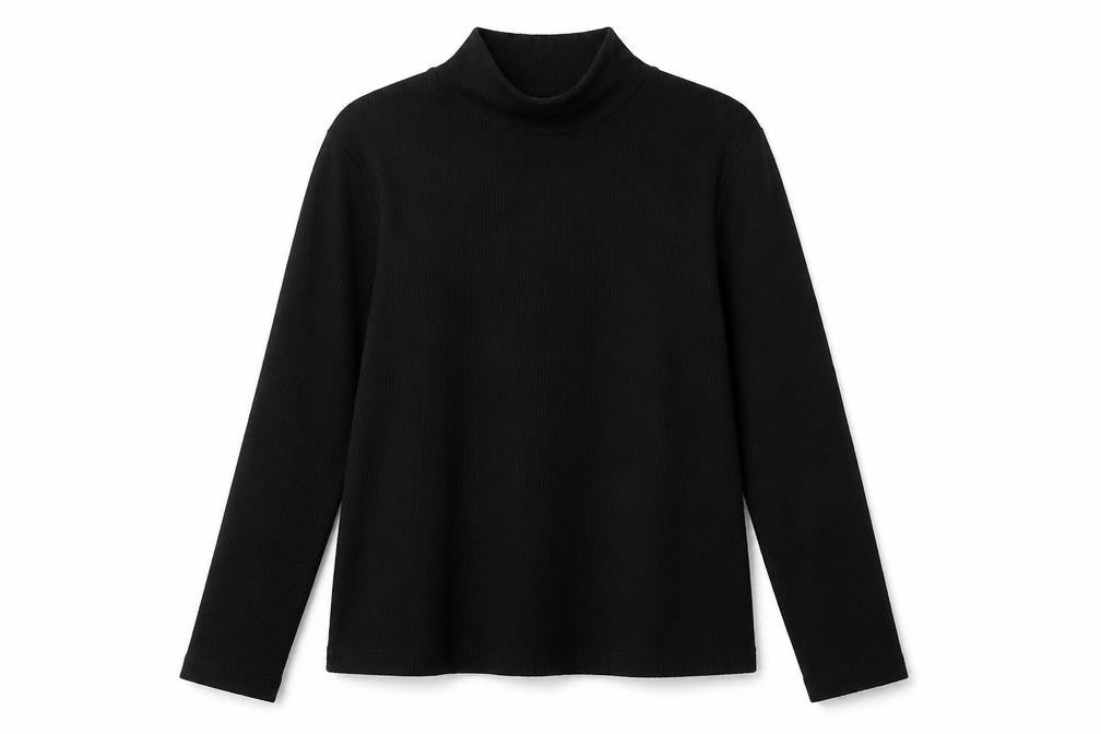 Warehouse Womens Black Viscose Basic Blouse Size M Mock Neck - Ribbed