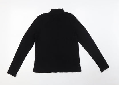 Warehouse Womens Black Viscose Basic Blouse Size M Mock Neck - Ribbed