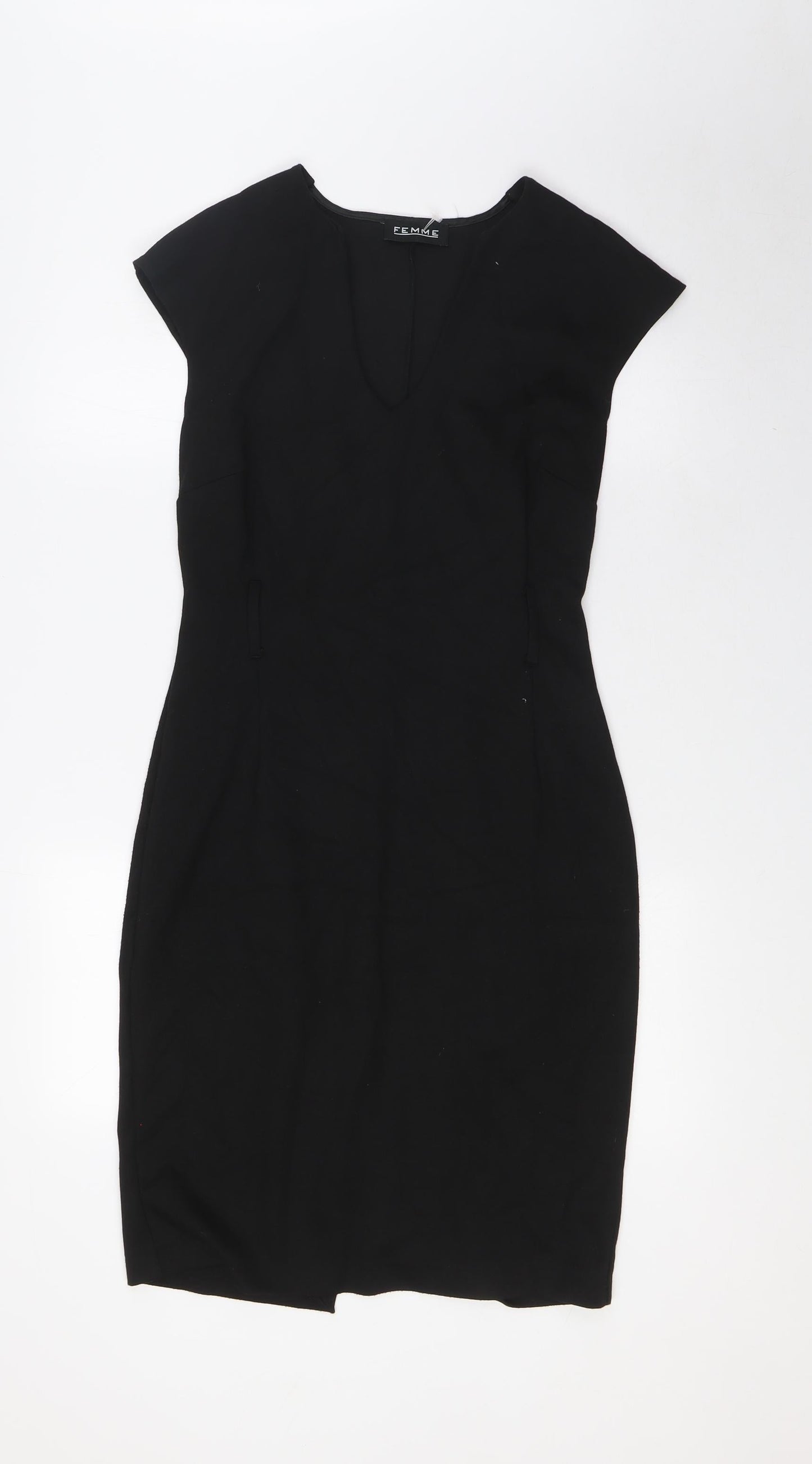 Femme Womens Black Polyester Pencil Dress Size 10 V-Neck