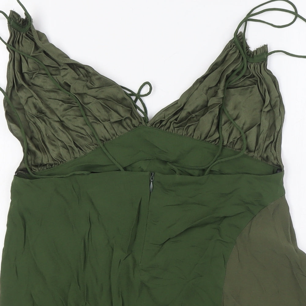 Zara Womens Green Viscose A-Line Size M V-Neck Zip