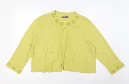 Marks and Spencer Womens Green Round Neck Acrylic Cardigan Jumper Size 18 - Hook Closing, Beaded