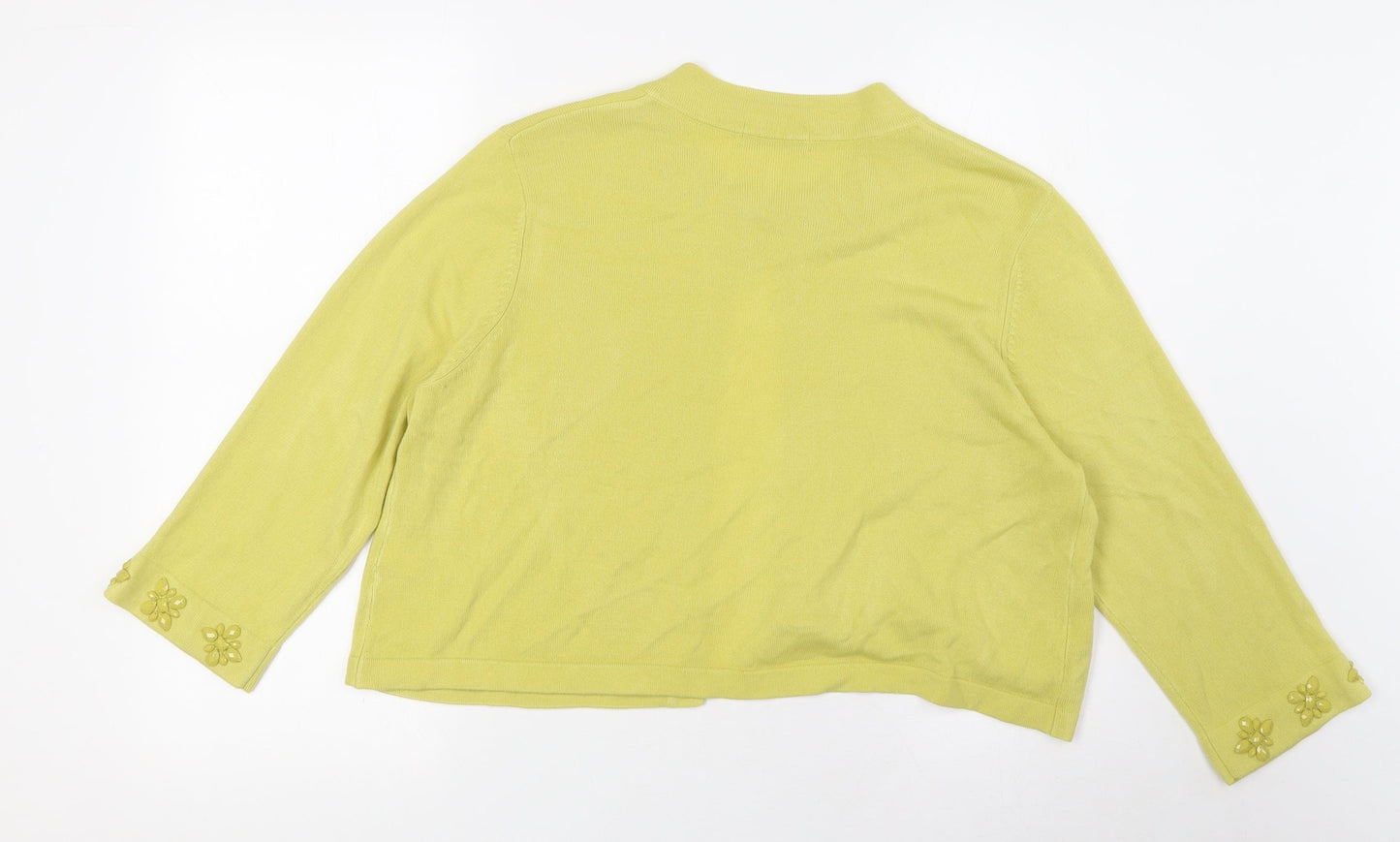 Marks and Spencer Womens Green Round Neck Acrylic Cardigan Jumper Size 18 - Hook Closing, Beaded