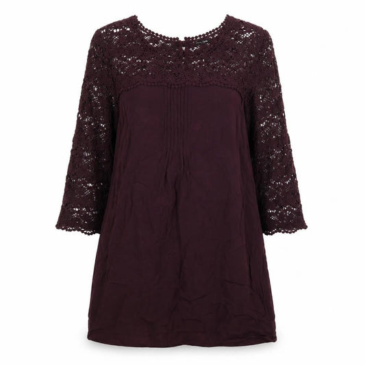 Phase Eight Womens Purple Viscose A-Line Size 12 Round Neck Button - Crochet Sleeves