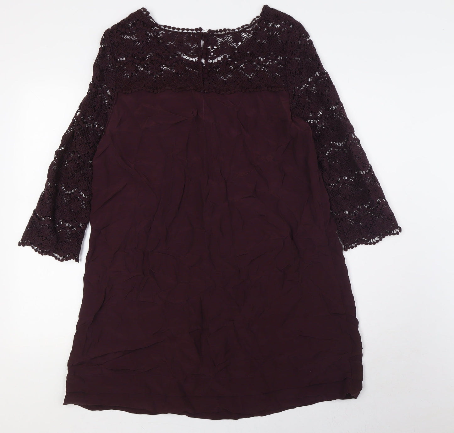 Phase Eight Womens Purple Viscose A-Line Size 12 Round Neck Button - Crochet Sleeves