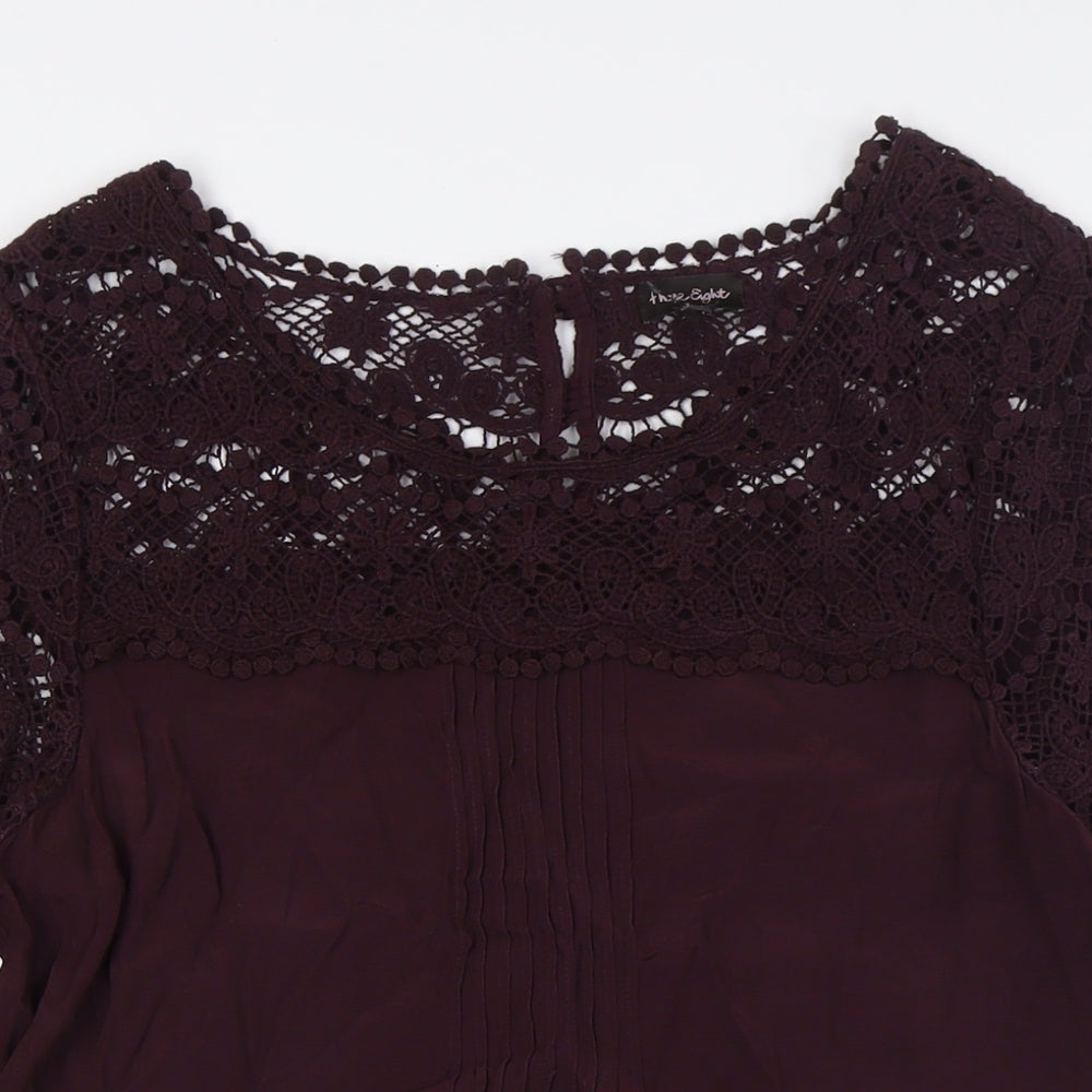 Phase Eight Womens Purple Viscose A-Line Size 12 Round Neck Button - Crochet Sleeves