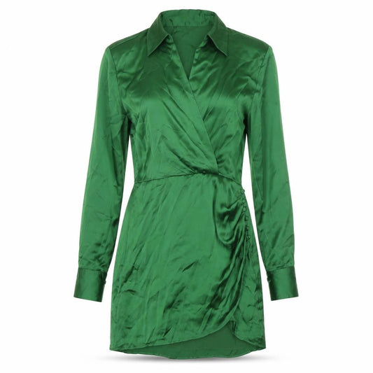 Zara Womens Green Polyester Wrap Dress Size S V-Neck Zip - Collared