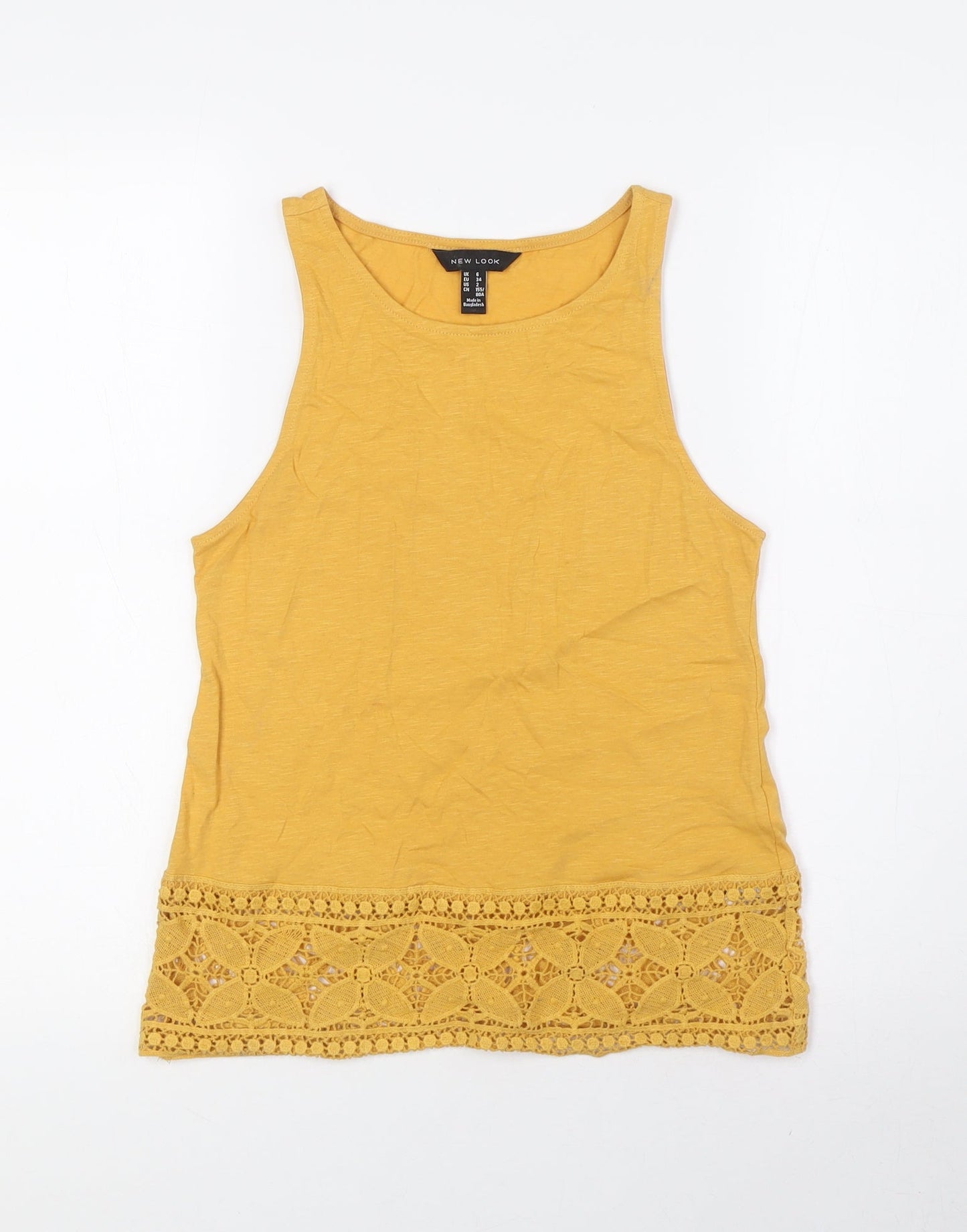 New Look Womens Yellow Cotton Basic Tank Size 6 Scoop Neck - Detailed Hem