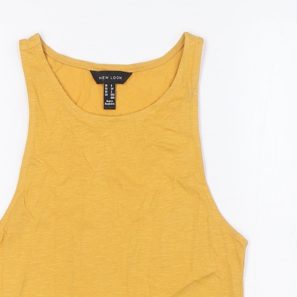 New Look Womens Yellow Cotton Basic Tank Size 6 Scoop Neck - Detailed Hem