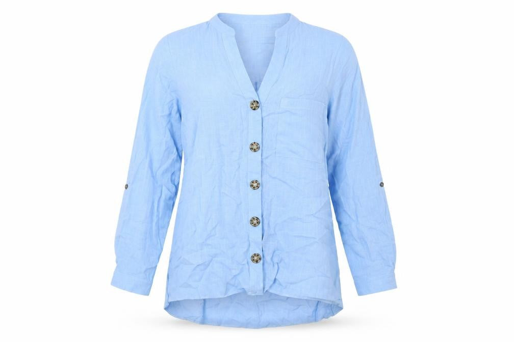Wallis Womens Blue Viscose Basic Button-Up Size 12 V-Neck - Pocket