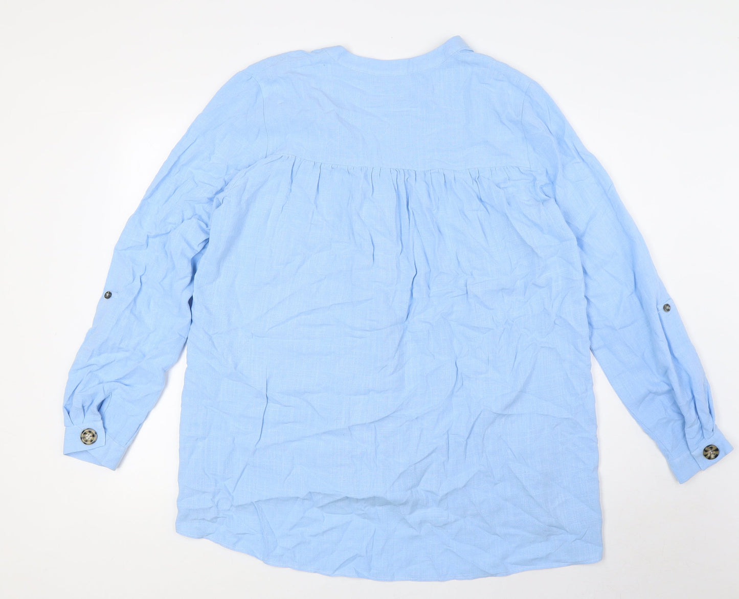 Wallis Womens Blue Viscose Basic Button-Up Size 12 V-Neck - Pocket
