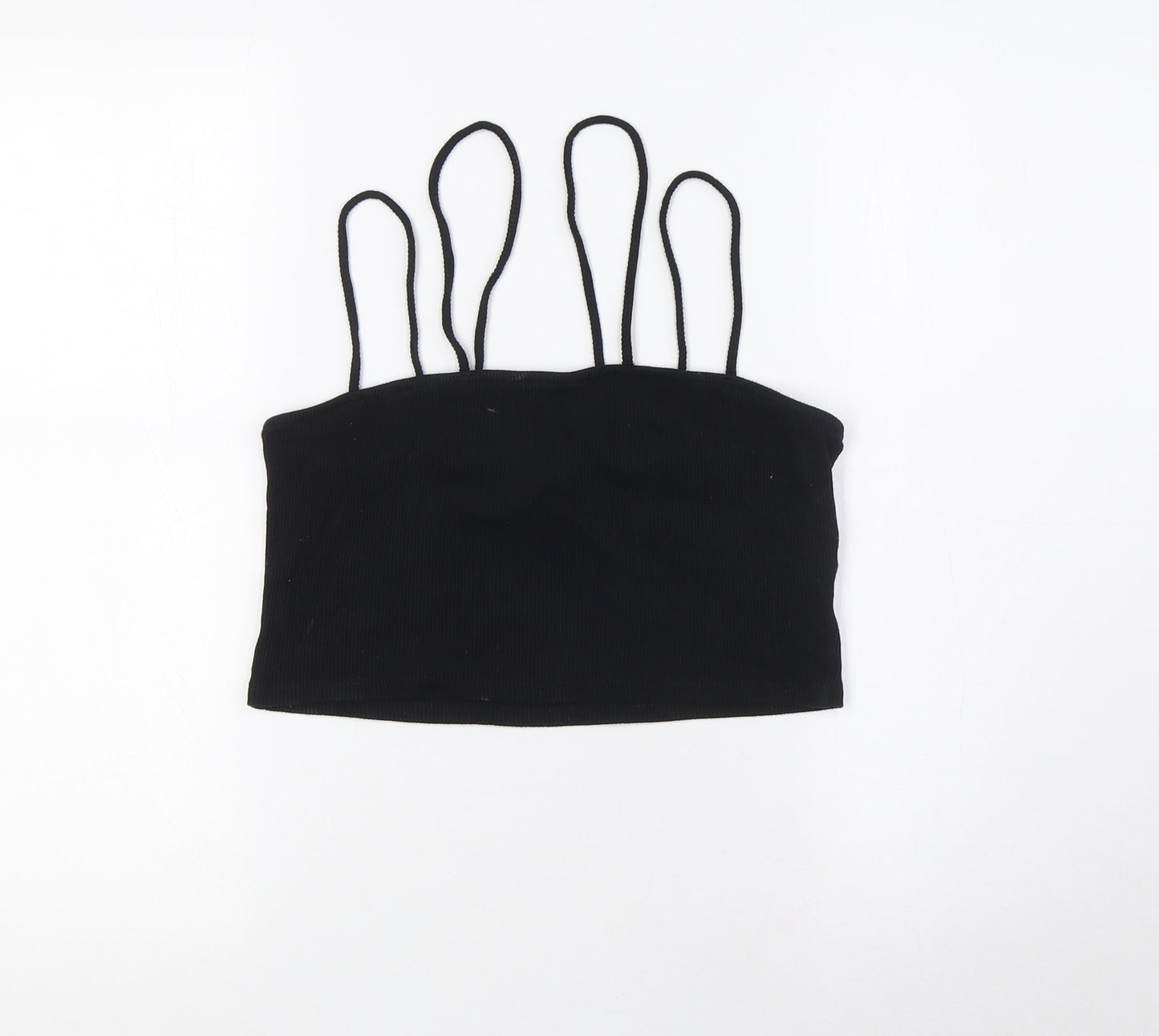 Topshop Womens Black Viscose Cropped Tank Size S Scoop Neck - Ribbed