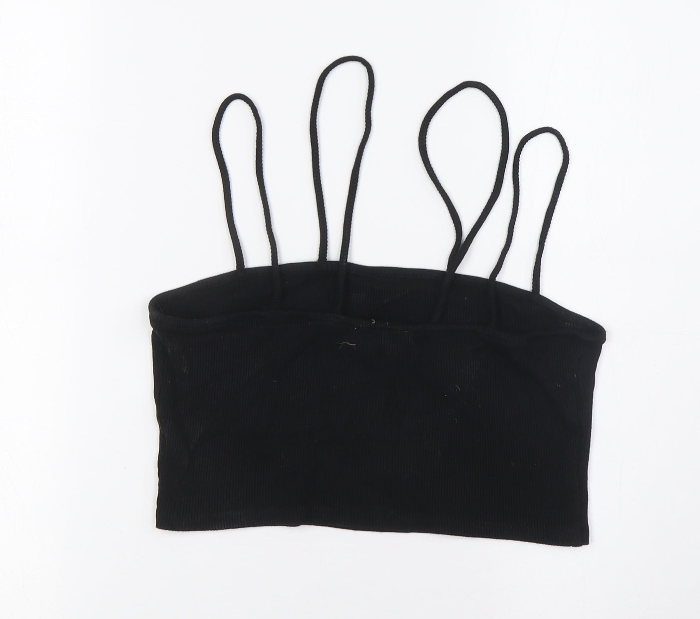 Topshop Womens Black Viscose Cropped Tank Size S Scoop Neck - Ribbed
