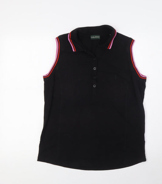 GOLFINO Womens Black Modal Basic Polo Size 18 Collared Button