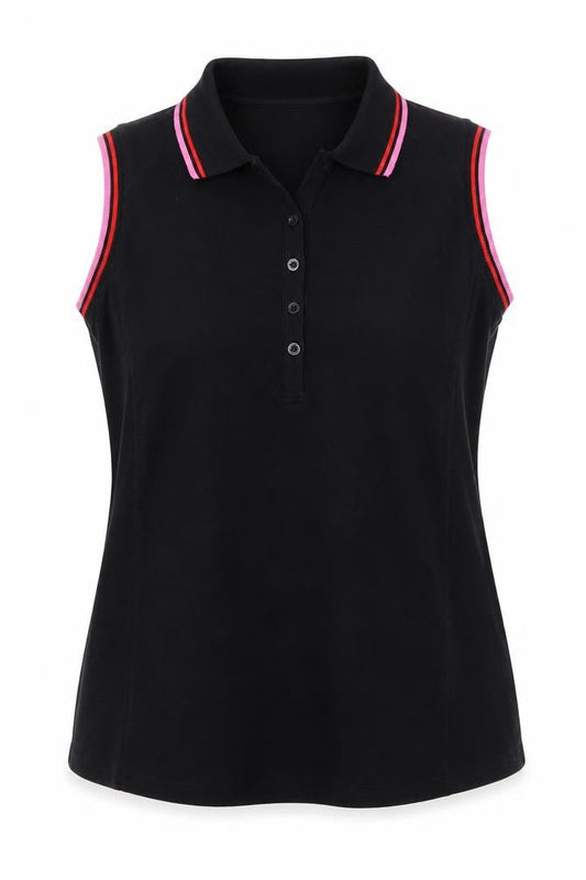 GOLFINO Womens Black Modal Basic Polo Size 18 Collared Button