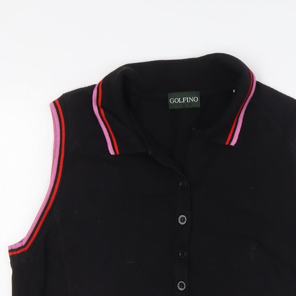 GOLFINO Womens Black Modal Basic Polo Size 18 Collared Button