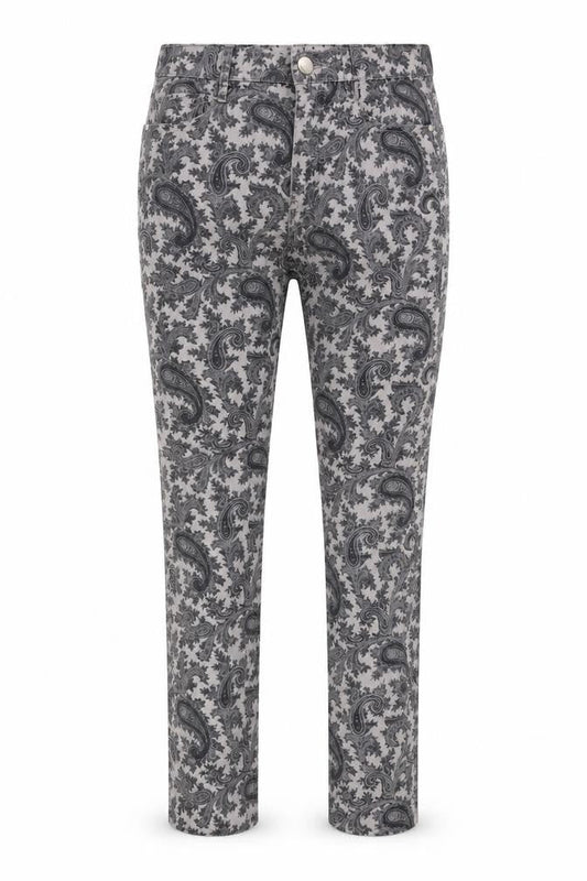 FC Jeans Womens Grey Paisley Cotton Blend Straight Jeans Size 10 L27 in Extra-Slim Zip