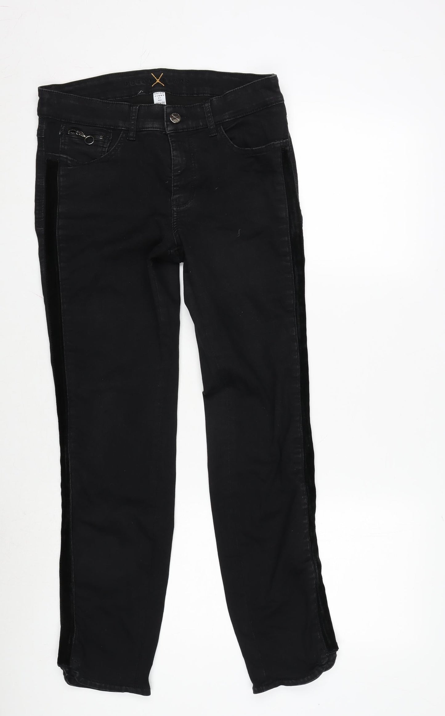 Dream Jeans Womens Black Cotton Blend Straight Jeans Size 30 in L29 in Regular Zip - Detail To Side- Vents In Legs