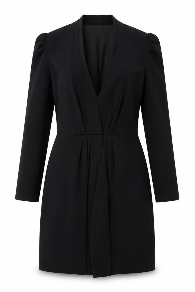 H&M Womens Black Polyester Jacket Dress Size 10 V-Neck Hook & Eye