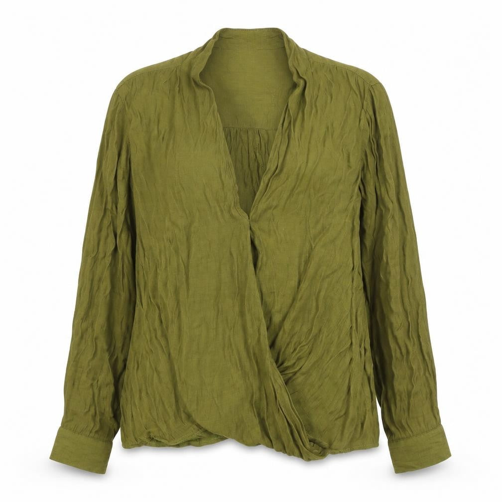 Topshop Womens Green Viscose Basic Blouse Size 10 V-Neck