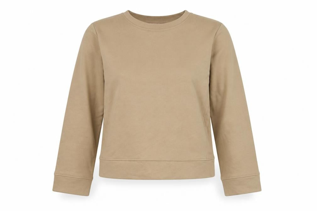 Rosie Womens Beige Cotton Pullover Sweatshirt Size S - Shoulder Pads