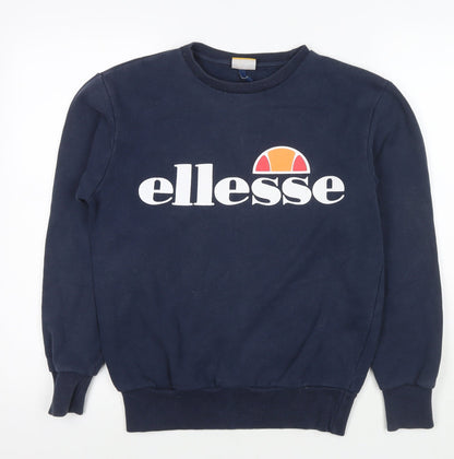 Additional front view of Ellesse women’s blue cotton pullover sweatshirt, size UK 8, pullover - logo