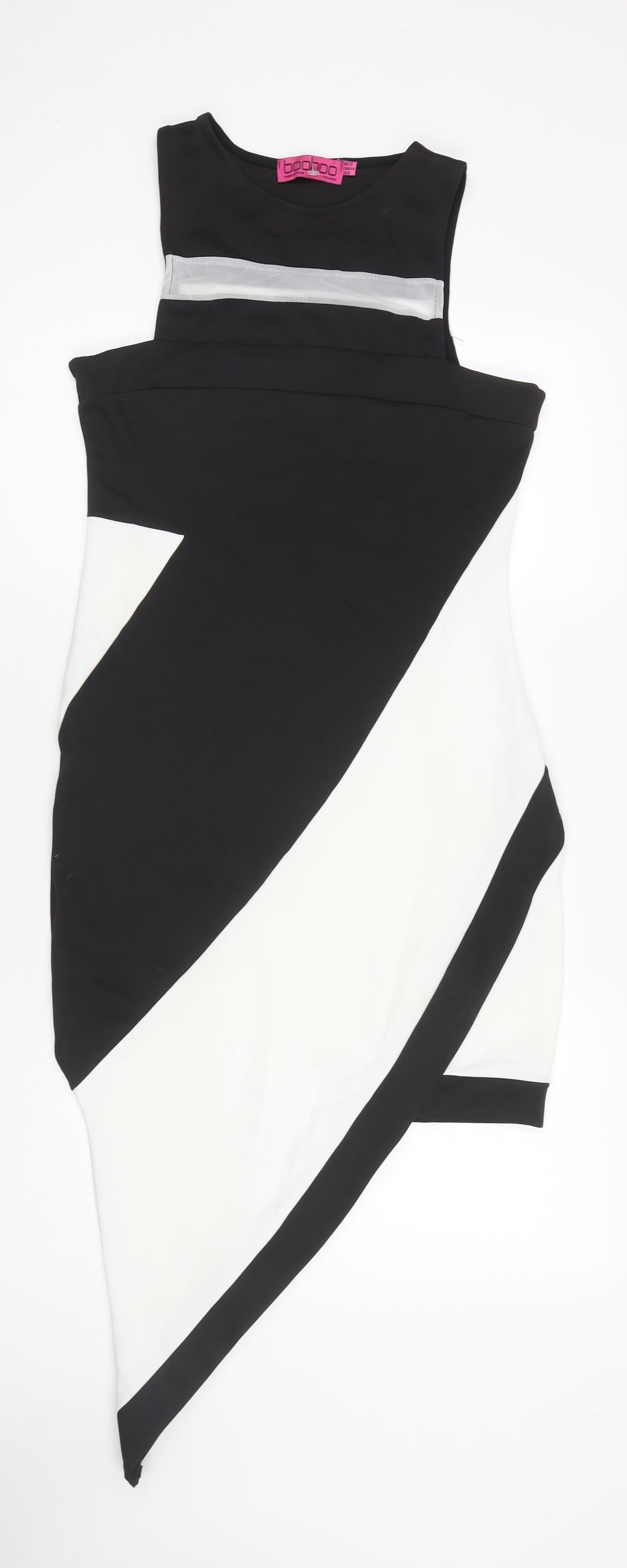 Boohoo Womens White Colourblock Polyester Tank Dress Size 12 Round Neck Pullover