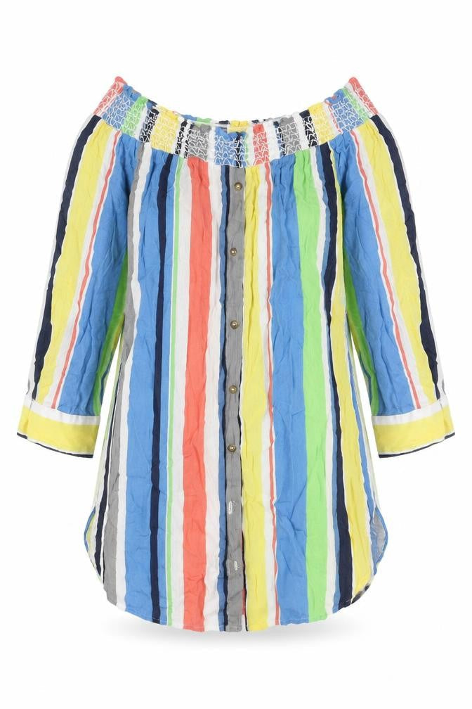NEXT Womens Multicoloured Striped Viscose Basic Button-Up Size 14 Round Neck