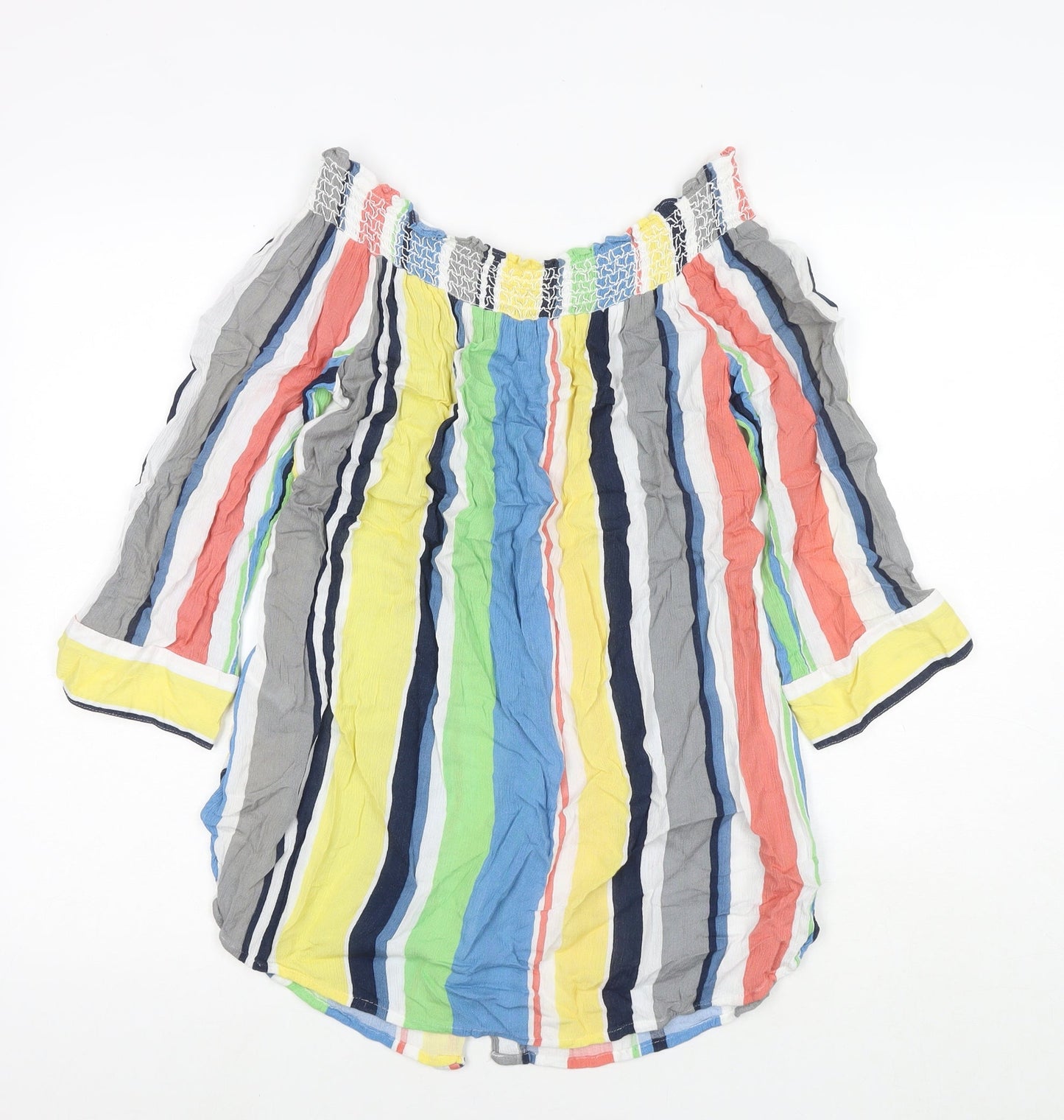 NEXT Womens Multicoloured Striped Viscose Basic Button-Up Size 14 Round Neck