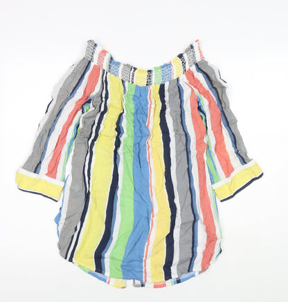Next Womens Multicoloured Striped Viscose Basic Button-Up Size 14 Round Neck