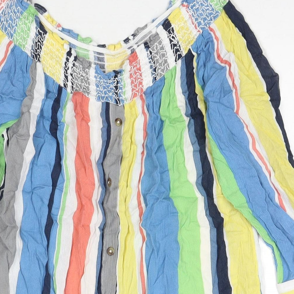 NEXT Womens Multicoloured Striped Viscose Basic Button-Up Size 14 Round Neck