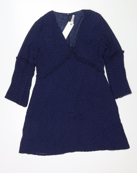 Stella Womens Blue Polka Dot Polyester Fit & Flare Size 12 V-Neck Zip