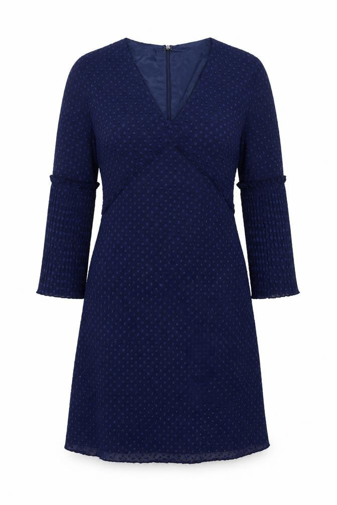 Stella Womens Blue Polka Dot Polyester Fit & Flare Size 12 V-Neck Zip