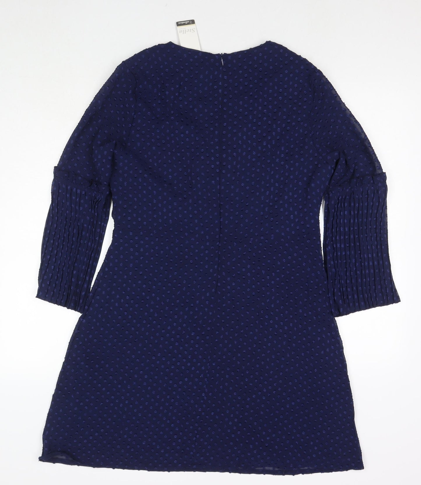 Stella Womens Blue Polka Dot Polyester Fit & Flare Size 12 V-Neck Zip