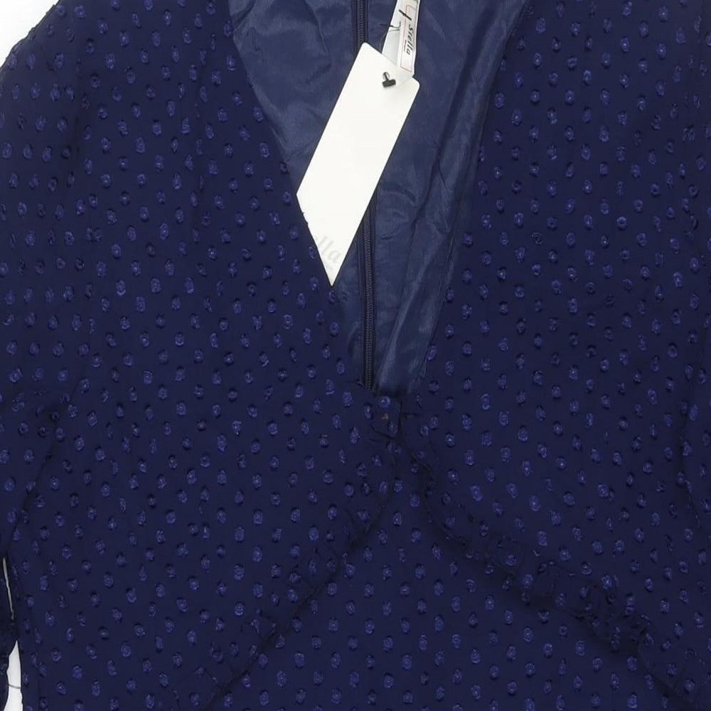 Stella Womens Blue Polka Dot Polyester Fit & Flare Size 12 V-Neck Zip