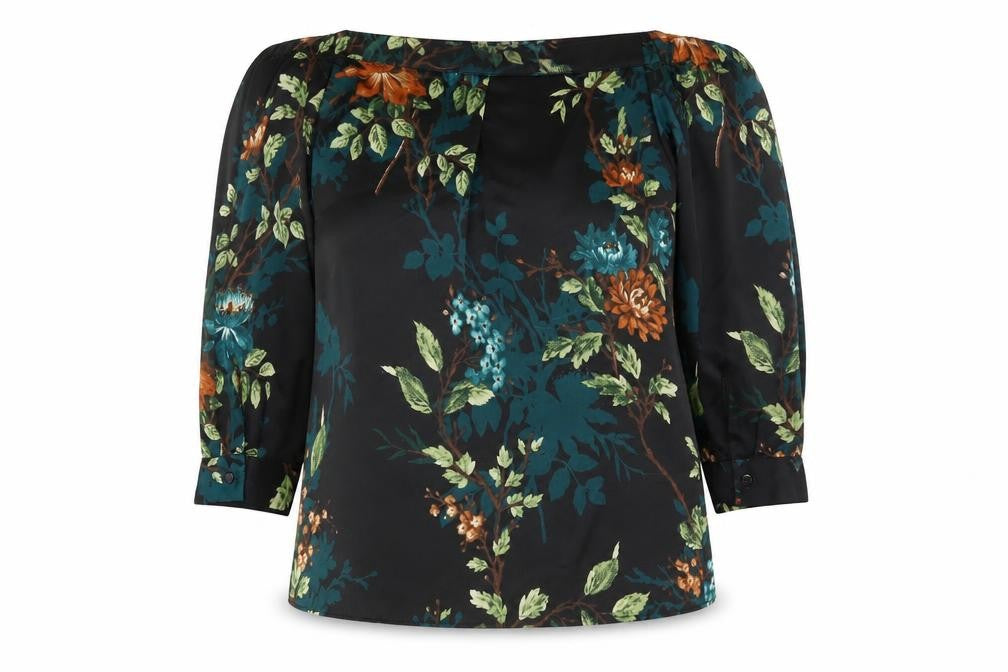 Dorothy Perkins Womens Black Floral Polyester Basic Blouse Size 4 Off the Shoulder