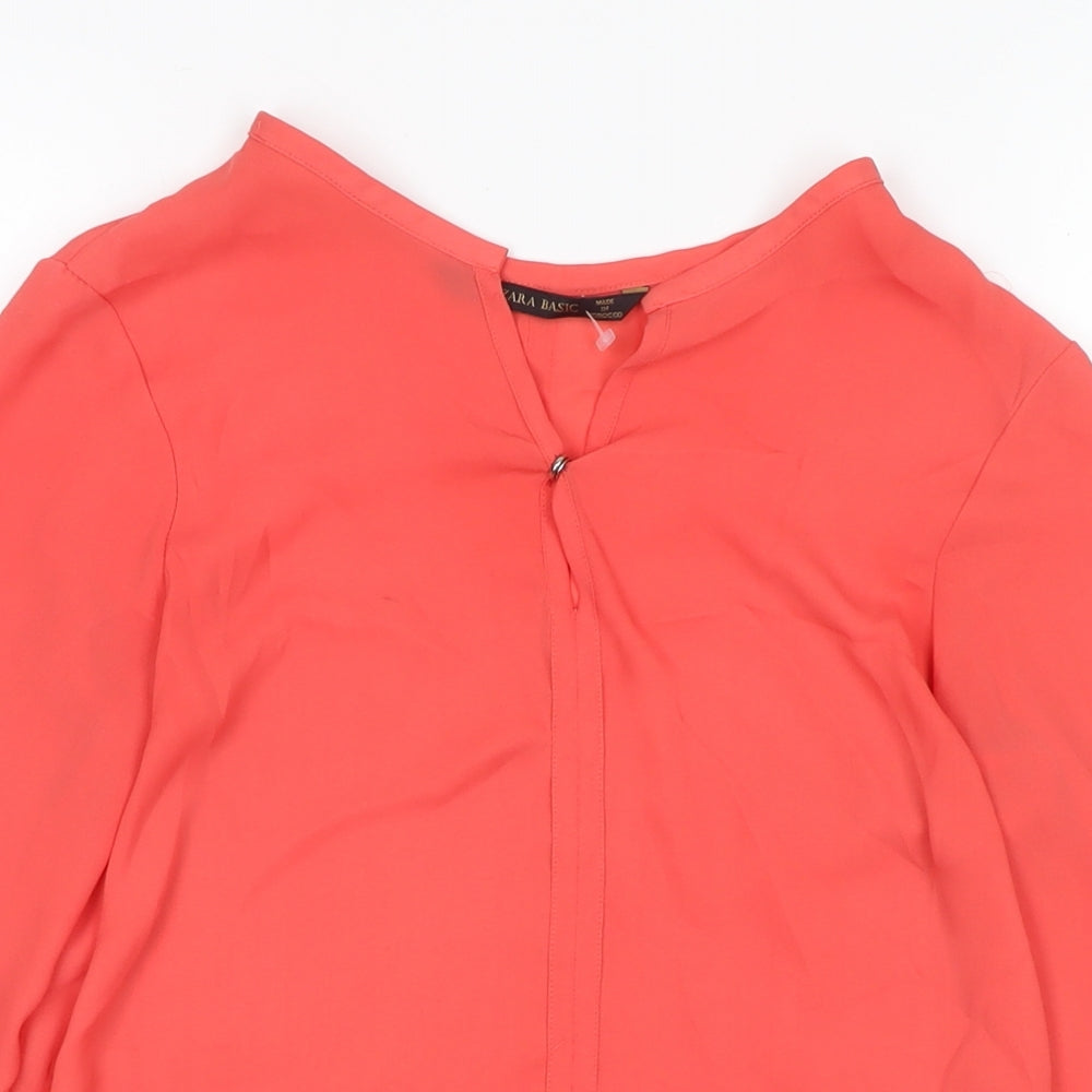 Zara Womens Red Polyester Basic Blouse Size XS V-Neck