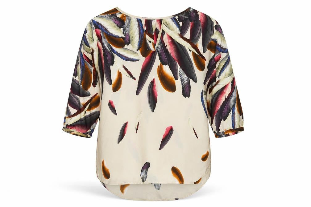 Zara Womens Multicoloured Polyester Tunic Blouse Size XS V-Neck - Feathers