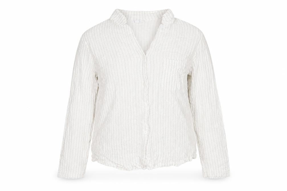 The White Company Womens White Striped Polyester Basic Button-Up Size M Collared